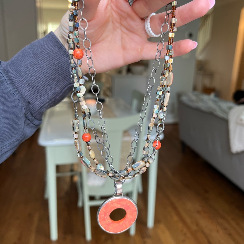 Silpada Multicolor Beaded Necklace with Orange Pendant